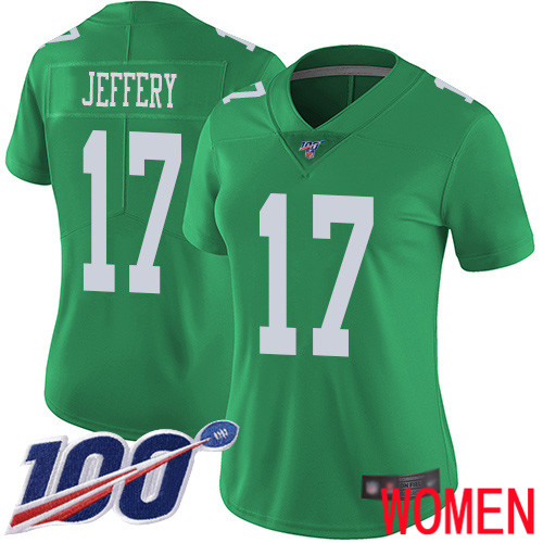Women Philadelphia Eagles 17 Alshon Jeffery Limited Green Rush Vapor Untouchable NFL Jersey 100th Season